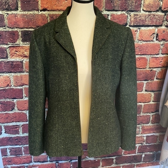 Kasper & Company Green Tweed Wool Blend Zip Up Fall Jacket Size 12 - Picture 5 of 15